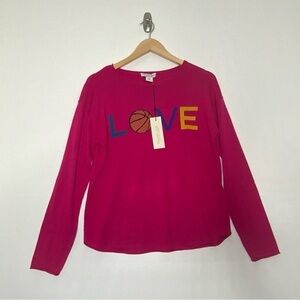 Rachel Zoe “LOVE” Basketball Pink Sweater. Size Medium. (NWT).